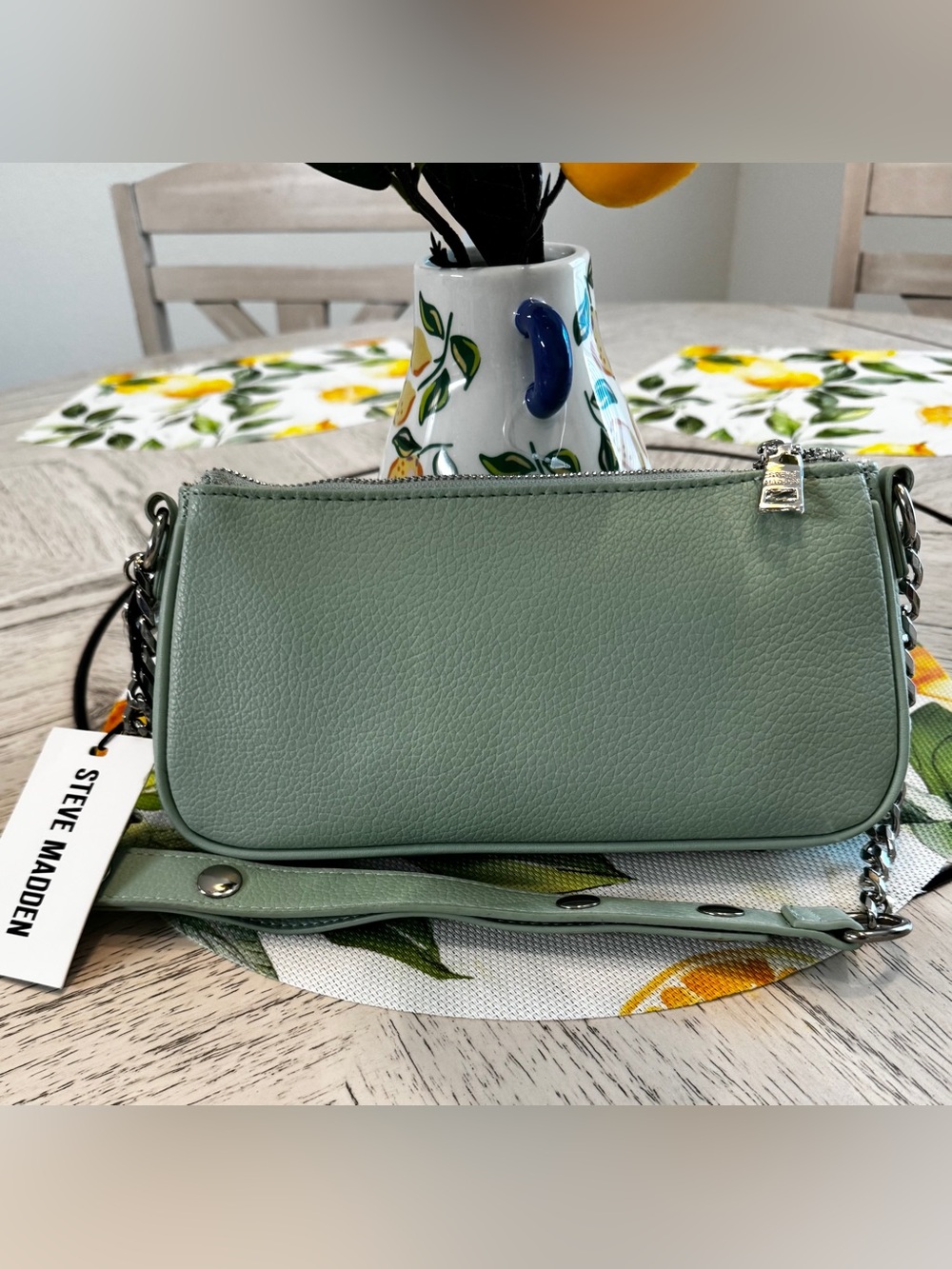 Steve Madden Bhayley Chain Mint Shoulder Bag Pebbled Faux Leather NWT - Picture 5 of 16